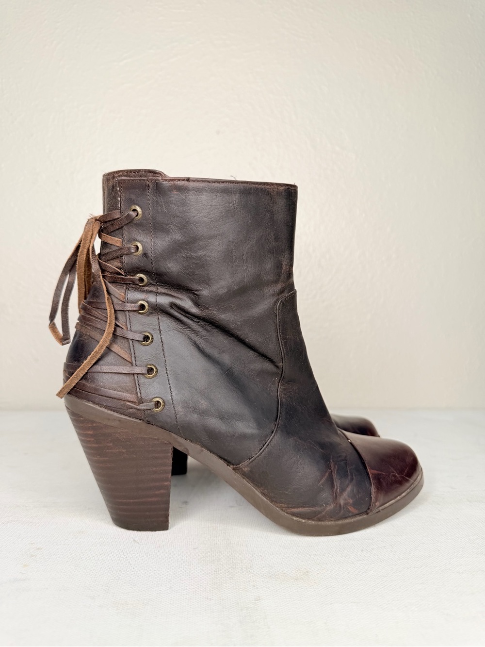 Adam Tucker Peru leather heeled lace up bootie